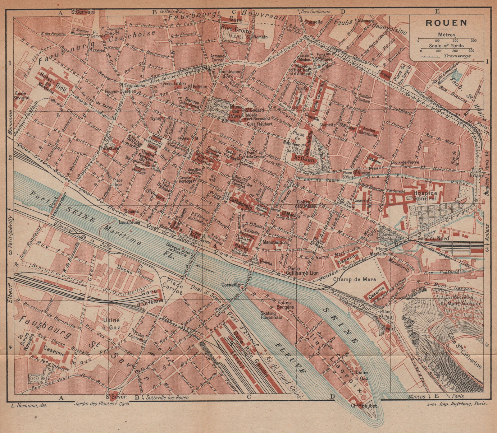 ROUEN. Vintage town city map plan. Seine-Maritime 1925 old vintage chart